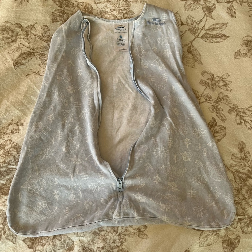Halo sleep sack light blue with woodland creatures 0-6 months